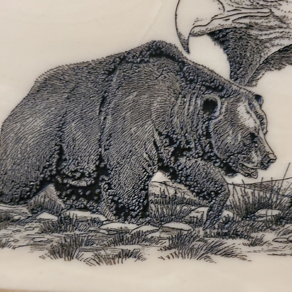 Vintage Wood-Framed Wildlife Picture - Bear, Elk & Eagle in Black and White - Picture 5 of 7